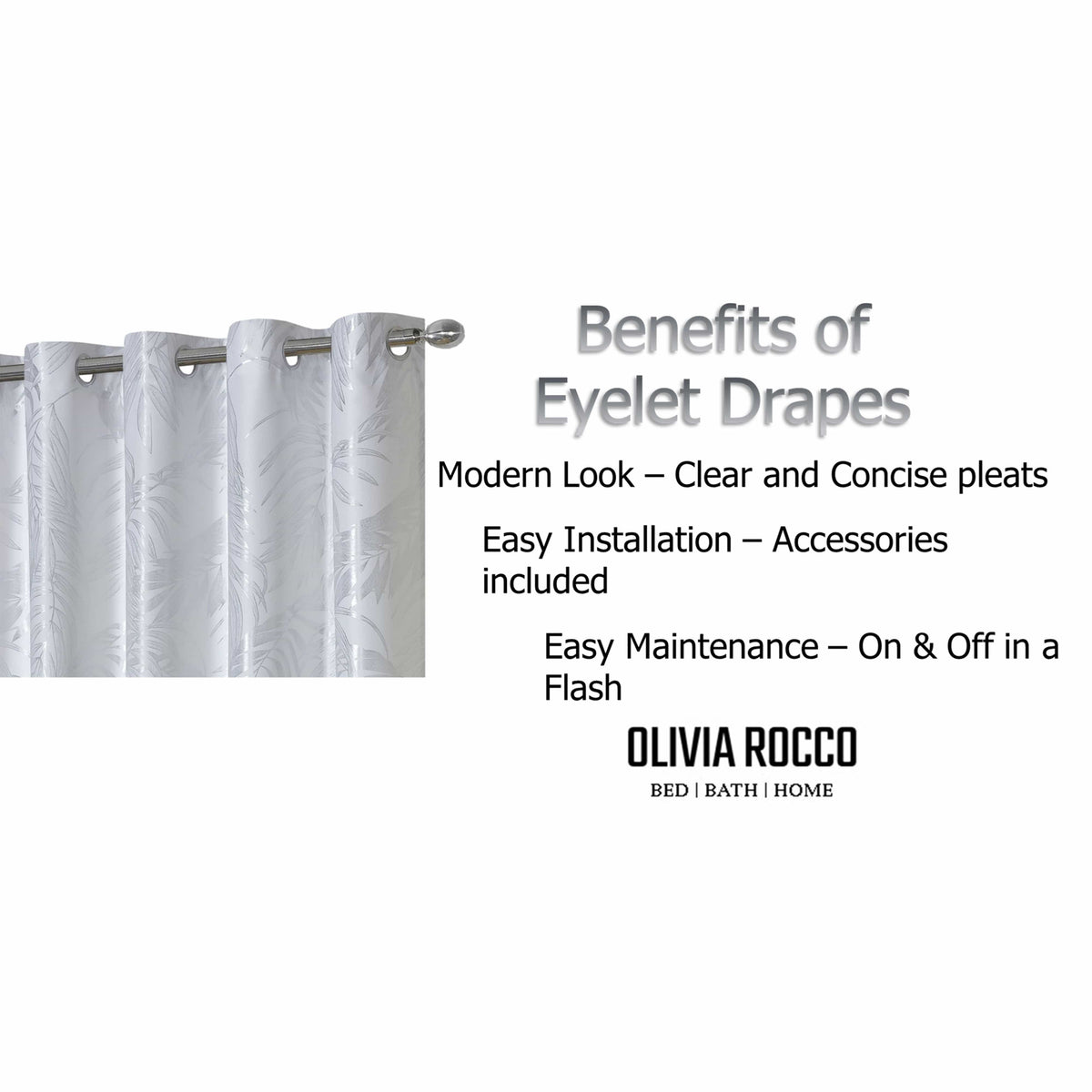 OLIVIA ROCCO Leaf White Sparkle Blackout Curtains Super Soft Fabric Thermal Insulated