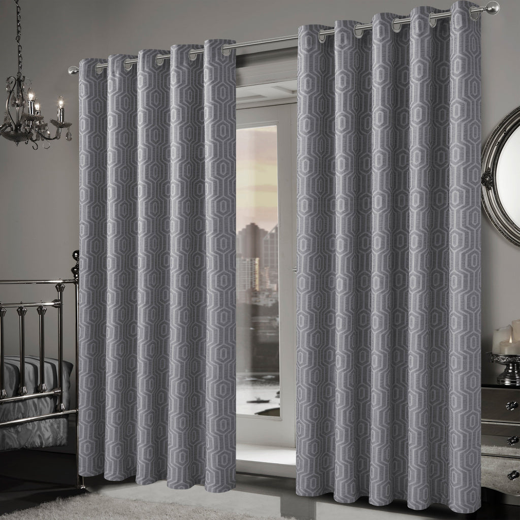OLIVIA ROCCO Paris Eyelet Jacquard Curtains Grey Geometric Pattern Thermal Insulated