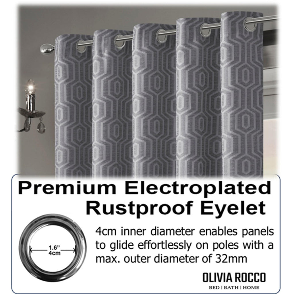 OLIVIA ROCCO Paris Eyelet Jacquard Curtains Grey Geometric Pattern Thermal Insulated