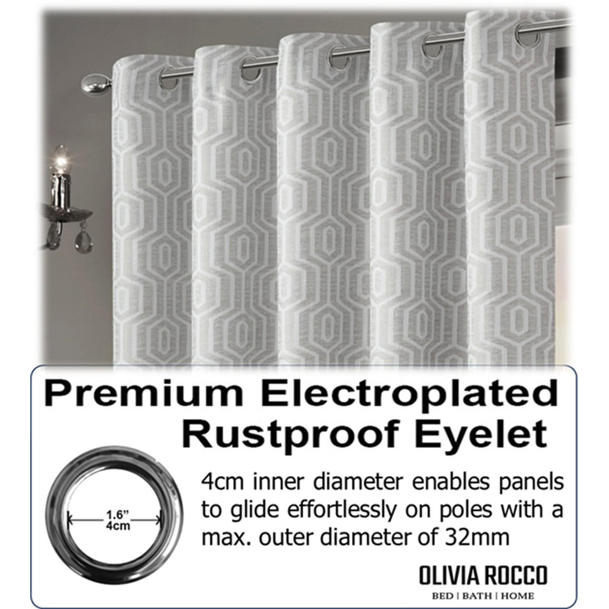 OLIVIA ROCCO Paris Eyelet Jacquard Curtains Natural Geometric Pattern Thermal Insulated