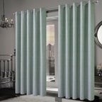 OLIVIA ROCCO Paris Eyelet Jacquard Curtains Sage Green Geometric Pattern Thermal