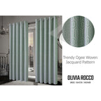OLIVIA ROCCO Paris Eyelet Jacquard Curtains Sage Green Geometric Pattern Thermal