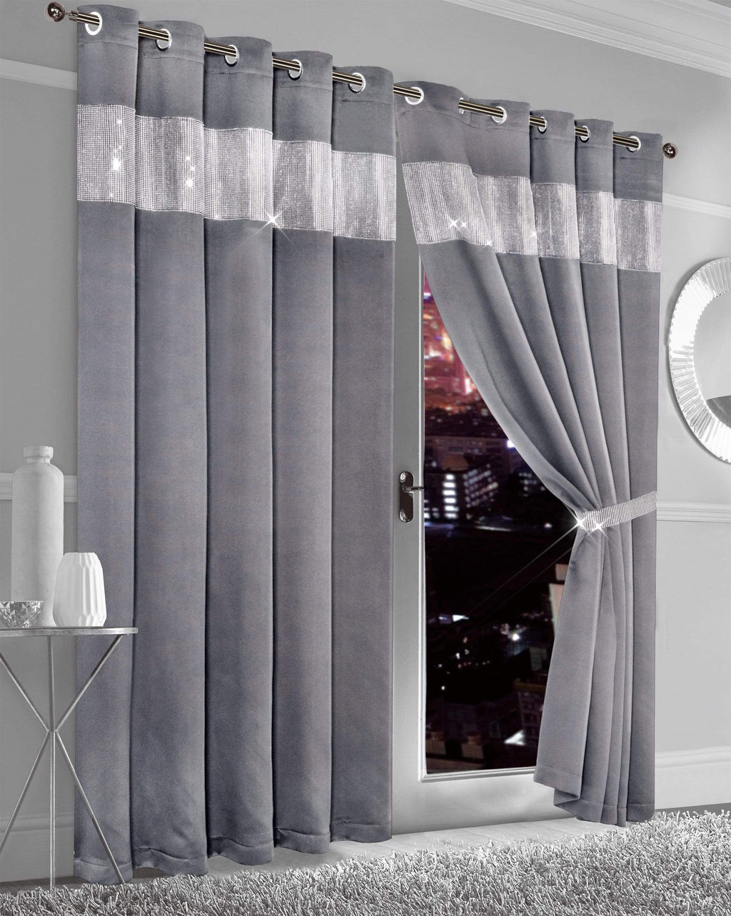 OLIVIA ROCCO Diamante Blackout Curtains With Glitz Detailing Eyelet Ring Top Sold As Pair