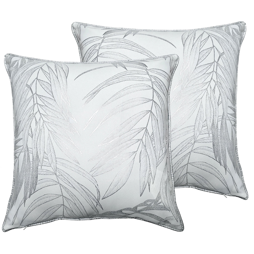 OLIVIA ROCCO Leaf Sparkle Set Of 2 Cushion Covers Leaf White Modern Decorative Throw