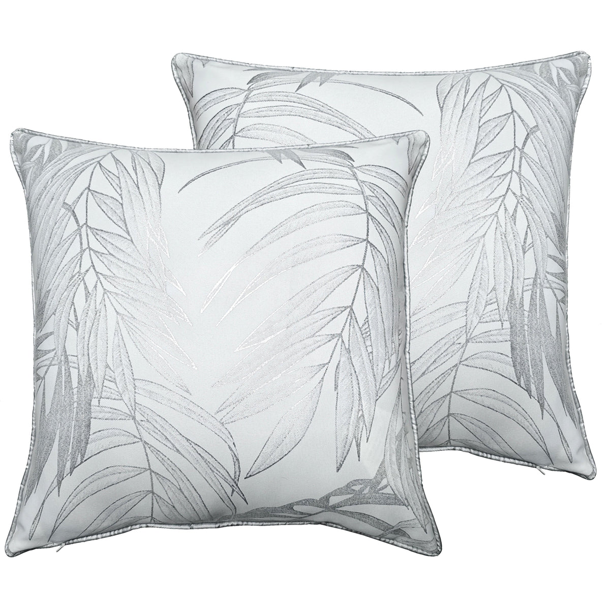 OLIVIA ROCCO Leaf Sparkle Set Of 2 Cushion Covers Leaf White Modern Decorative Throw