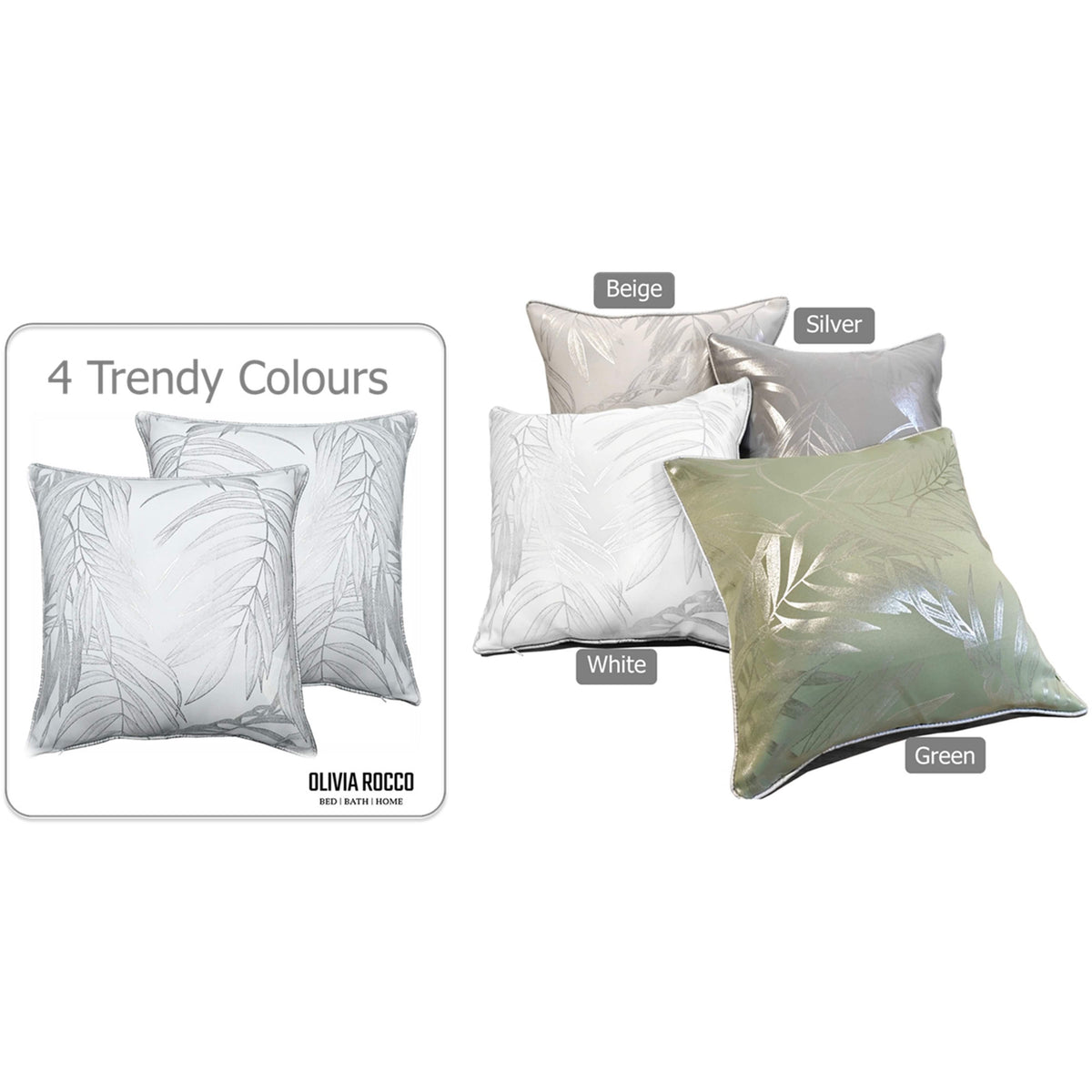 OLIVIA ROCCO Leaf Sparkle Set Of 2 Cushion Covers Leaf White Modern Decorative Throw