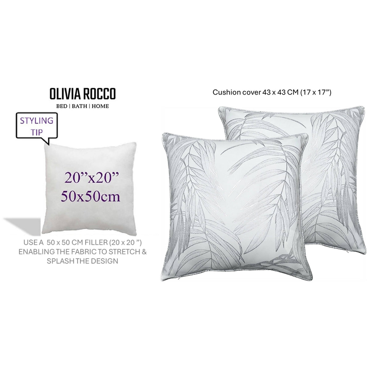 OLIVIA ROCCO Leaf Sparkle Set Of 2 Cushion Covers Leaf White Modern Decorative Throw