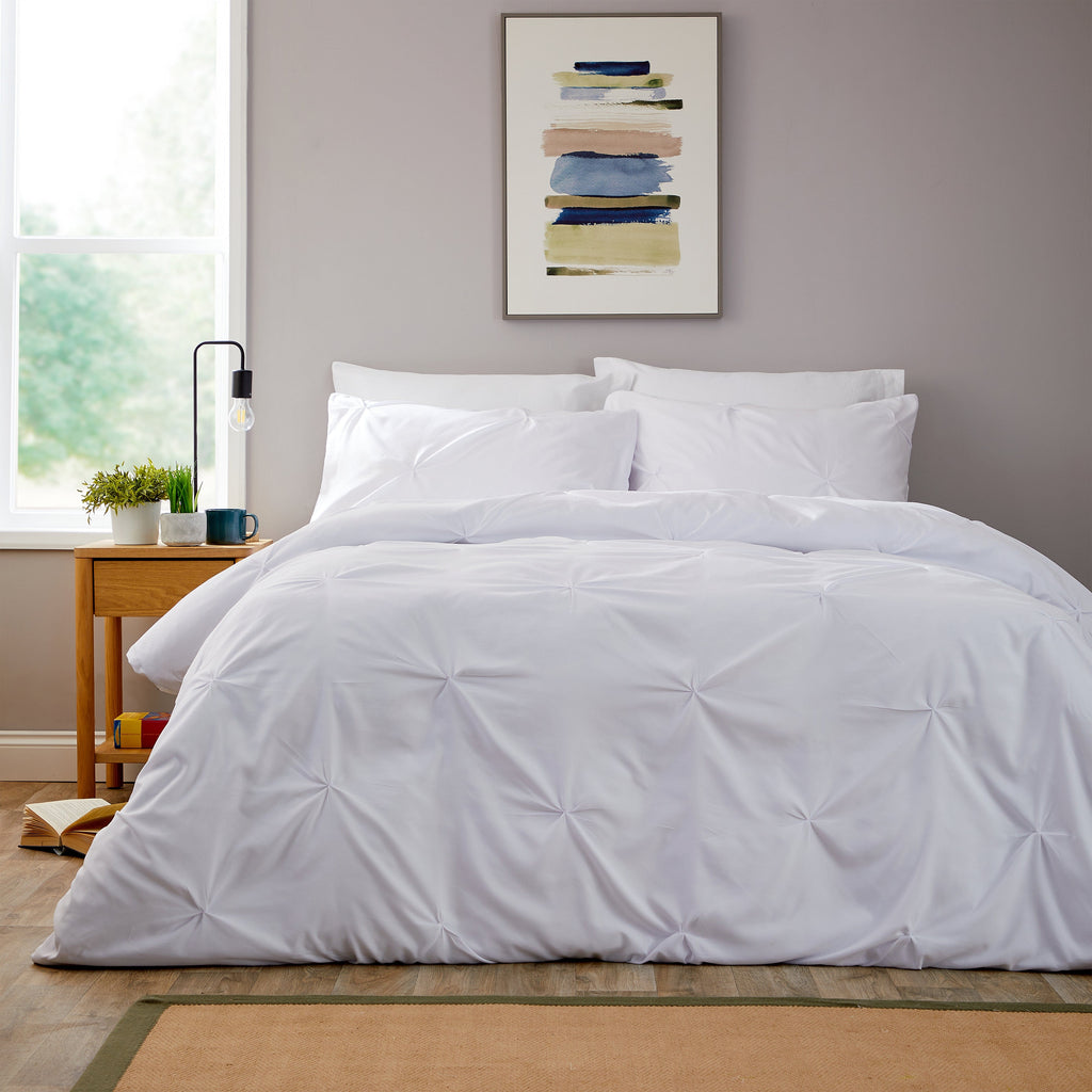OLIVIA ROCCO Textured Pintuck Ruffles Pleated Microfibre Duvet Cover Set With Pillowcases