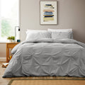 OLIVIA ROCCO Pintuck Grey Microfibre Duvet Cover Set With Pillowcases Soft Breathable