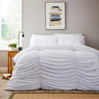 OLIVIA ROCCO Textured Pintuck Ruffles Pleated Microfibre Duvet Cover Set With Pillowcases