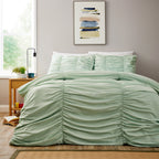 OLIVIA ROCCO Textured Pintuck Ruffles Pleated Microfibre Duvet Cover Set With Pillowcases
