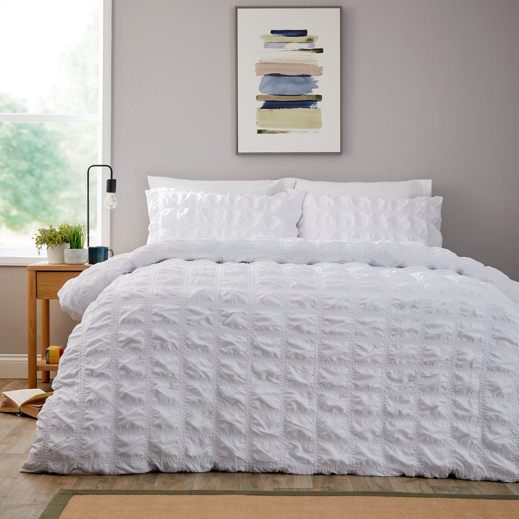 OLIVIA ROCCO Textured Pintuck Ruffles Pleated Microfibre Duvet Cover Set With Pillowcases