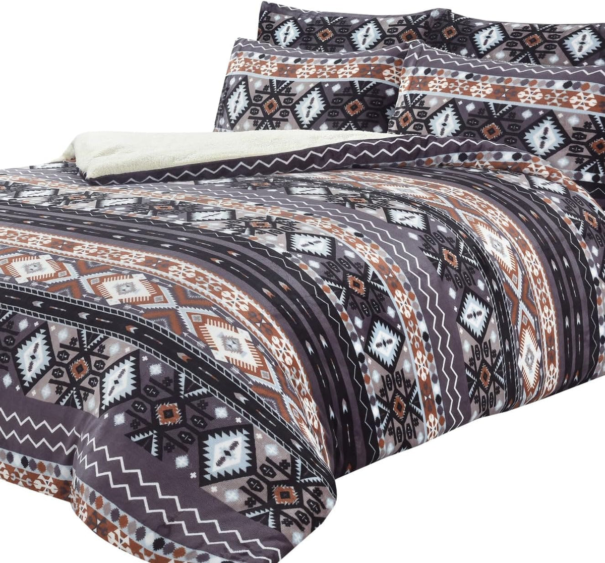 OLIVIA ROCCO Aztec Print Teddy Duvet Set With Reversible Sherpa Fleece Fur Luxurious