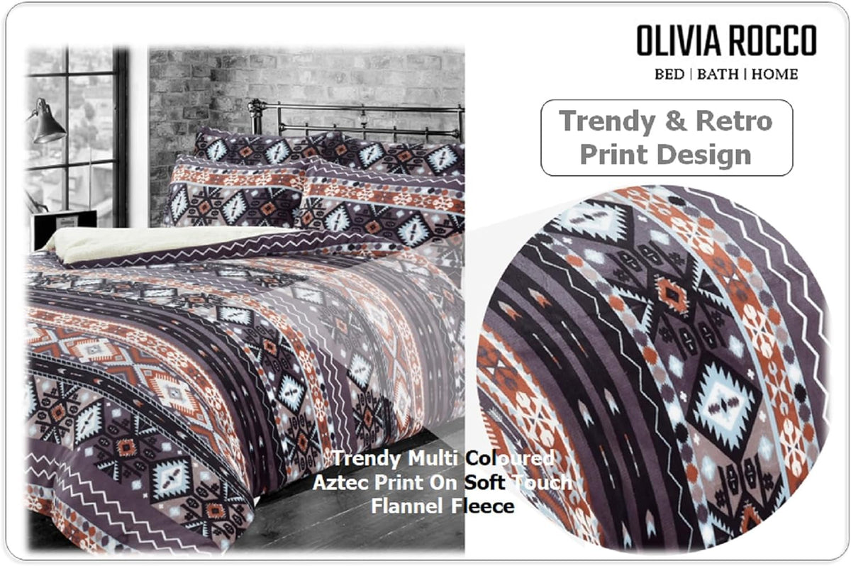 OLIVIA ROCCO Aztec Print Teddy Duvet Set With Reversible Sherpa Fleece Fur Luxurious