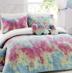 OLIVIA ROCCO Tie Dye Rainbow Teddy Fleece Duvet Set for Kids Reversible Bedding for a Hotel-Style Bedroom Refresh