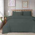 OLIVIA ROCCO Como Tufted Duvet Cover Set With Pillowcases Grey Natural White Easy Care