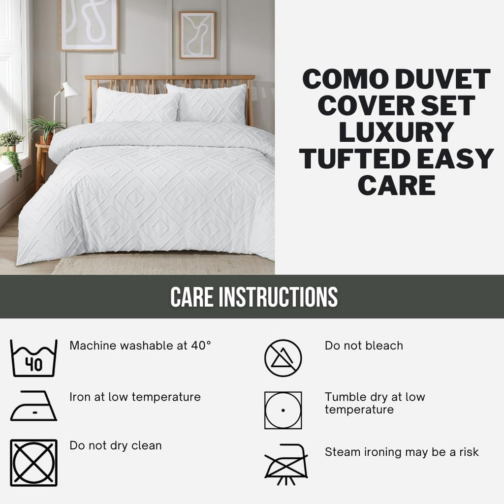 OLIVIA ROCCO Como Tufted Duvet Cover Set With Pillowcases Grey Natural White Easy Care