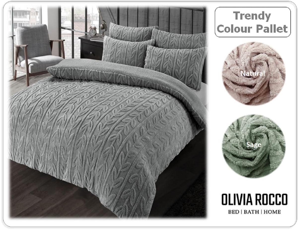 OLIVIA ROCCO Leaf Print Teddy Duvet Set With Reversible Sherpa Fleece Ultra Soft Winter