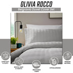 OLIVIA ROCCO Belgravia Grey Microfibre Duvet Cover Set With Pillowcases Soft Easy Care