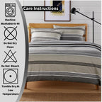 OLIVIA ROCCO Harlow Stripes Grey Reversible Quilted Duvet Cover Set With Button Closure