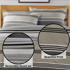 OLIVIA ROCCO Harlow Stripes Grey Reversible Quilted Duvet Cover Set With Button Closure