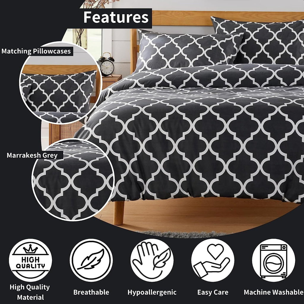 OLIVIA ROCCO Marrakesh Grey Printed Duvet Cover Set Easy Care With Pillowcases Hotel-Quality Super Soft Finish