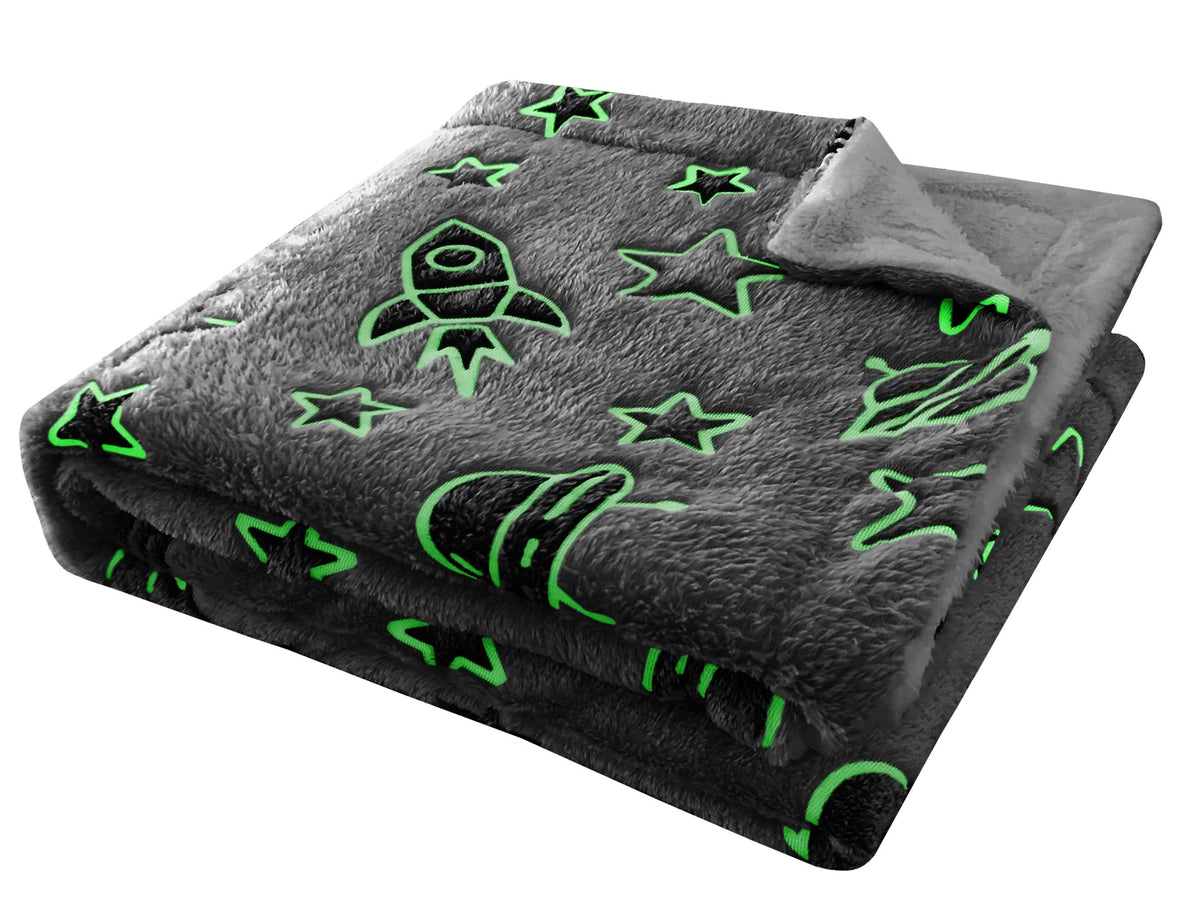 OLIVIA ROCCO Outer Space Glow In The Dark Teddy Fleece Duvet Set For Children for Easy-Care Everyday Luxury