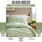 OLIVIA ROCCO Pintuck Sage Green Microfibre Duvet Cover Set With Pillowcases Easy Care
