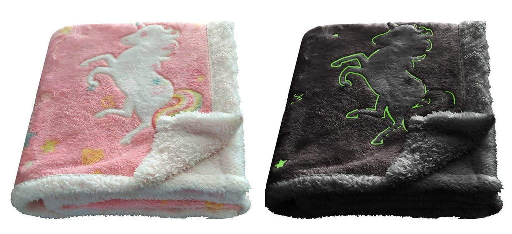 OLIVIA ROCCO Rainbow Unicorn Glow In The Dark Teddy Fleece Duvet Set For Kids Super Soft