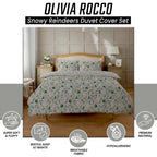 OLIVIA ROCCO Snowy Reindeers Reversible Duvet Cover Set With Pillowcases Polycotton