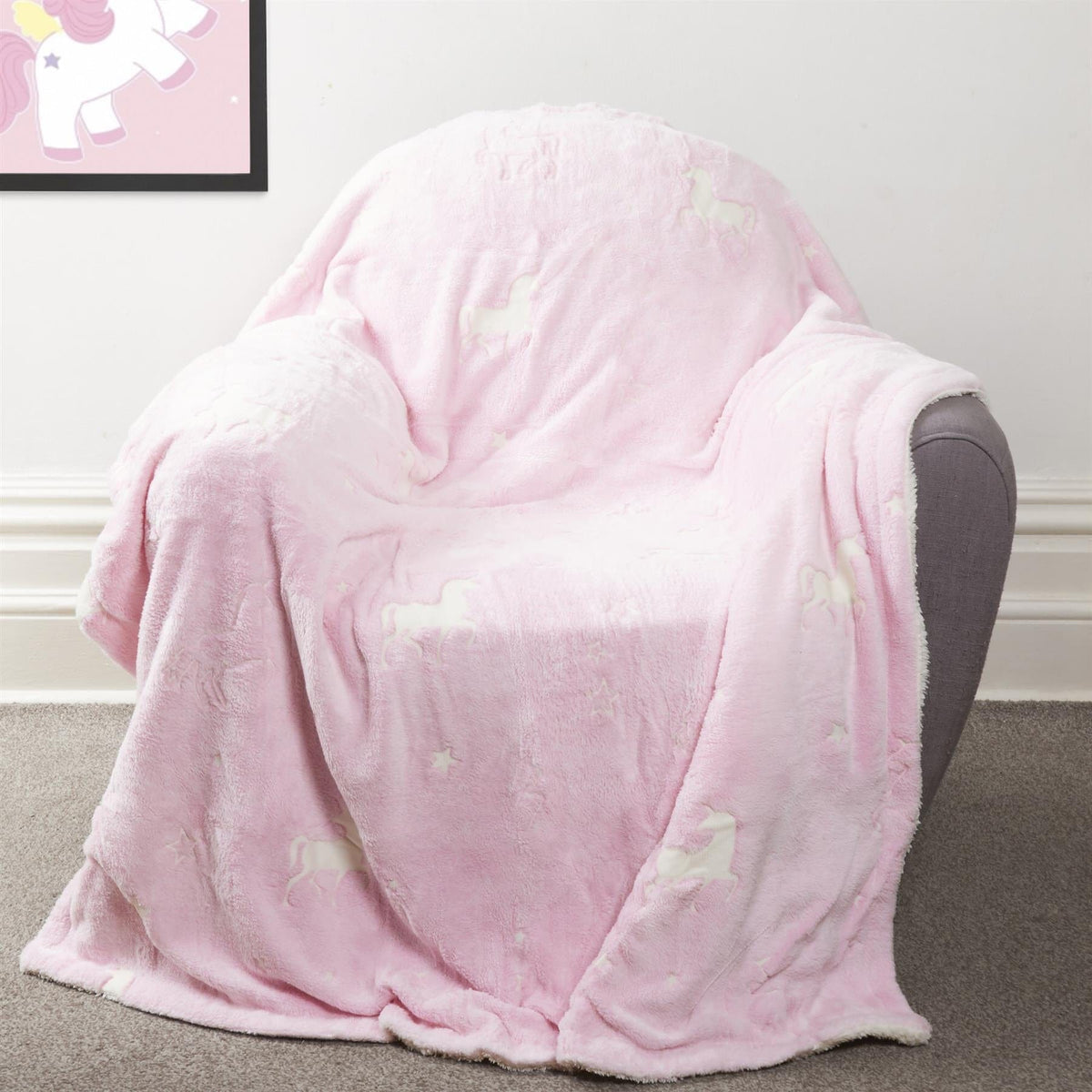 OLIVIA ROCCO Unicorn Glow In The Dark Teddy Duvet Set Pink For Kids OEKO-TEX Certified