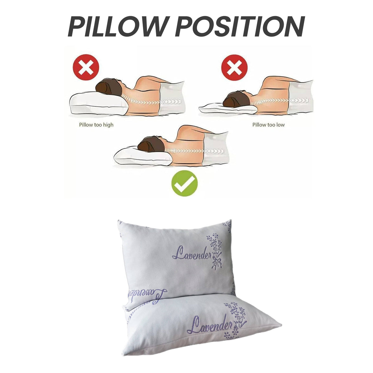 OLIVIA ROCCO Lavender Infused Microfibre Hotel Pillow Medium Support Hypoallergenic Side