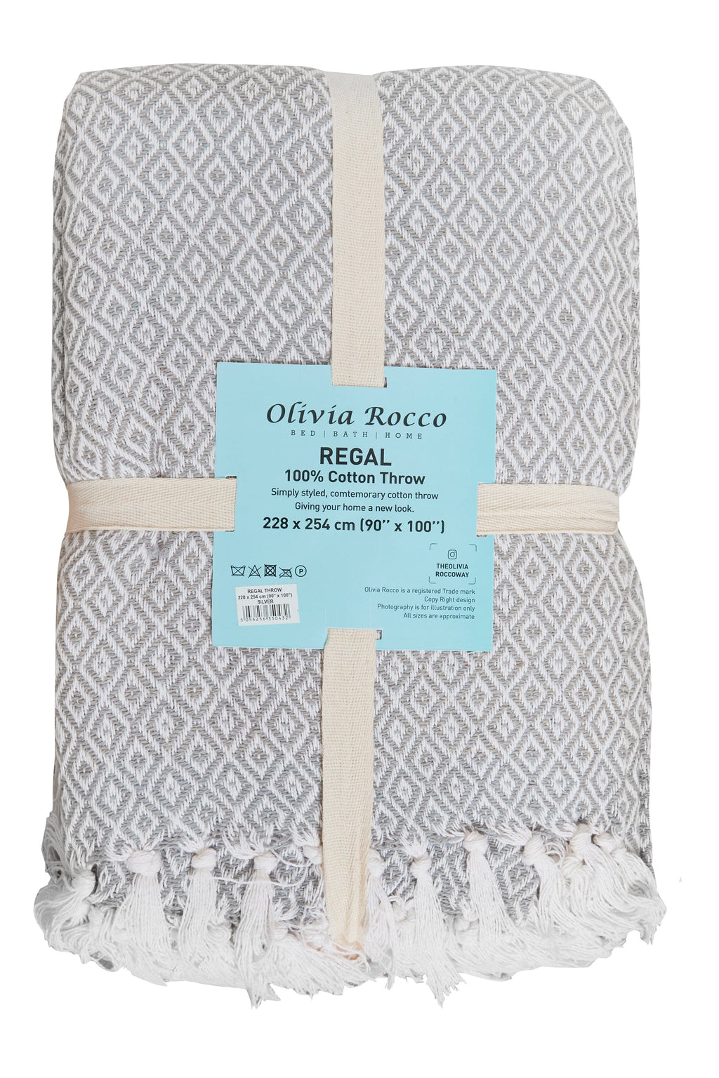 OLIVIA ROCCO Regal Handwoven Pure Cotton Throw Blanket Diamond Geometric Pattern