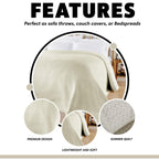 OLIVIA ROCCO Florian Checked Throw Blanket Natural Cotton Bedspread For Sofas Armchairs