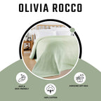 OLIVIA ROCCO Florian Checked Throw Blanket Sage Green 100% Cotton Bedspread For Sofas