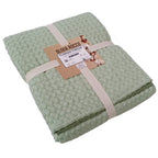 OLIVIA ROCCO Florian Checked Throw Blanket Sage Green 100% Cotton Bedspread For Sofas