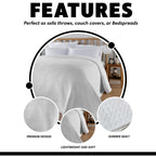 OLIVIA ROCCO Florian Checked Throw Blanket White 100% Cotton Bedspread For Sofa And Bed