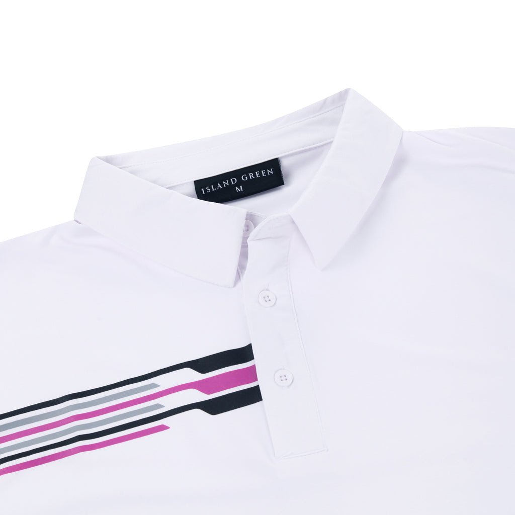 Island Green Racing Stripe Print Golf Sport Polo Shirt