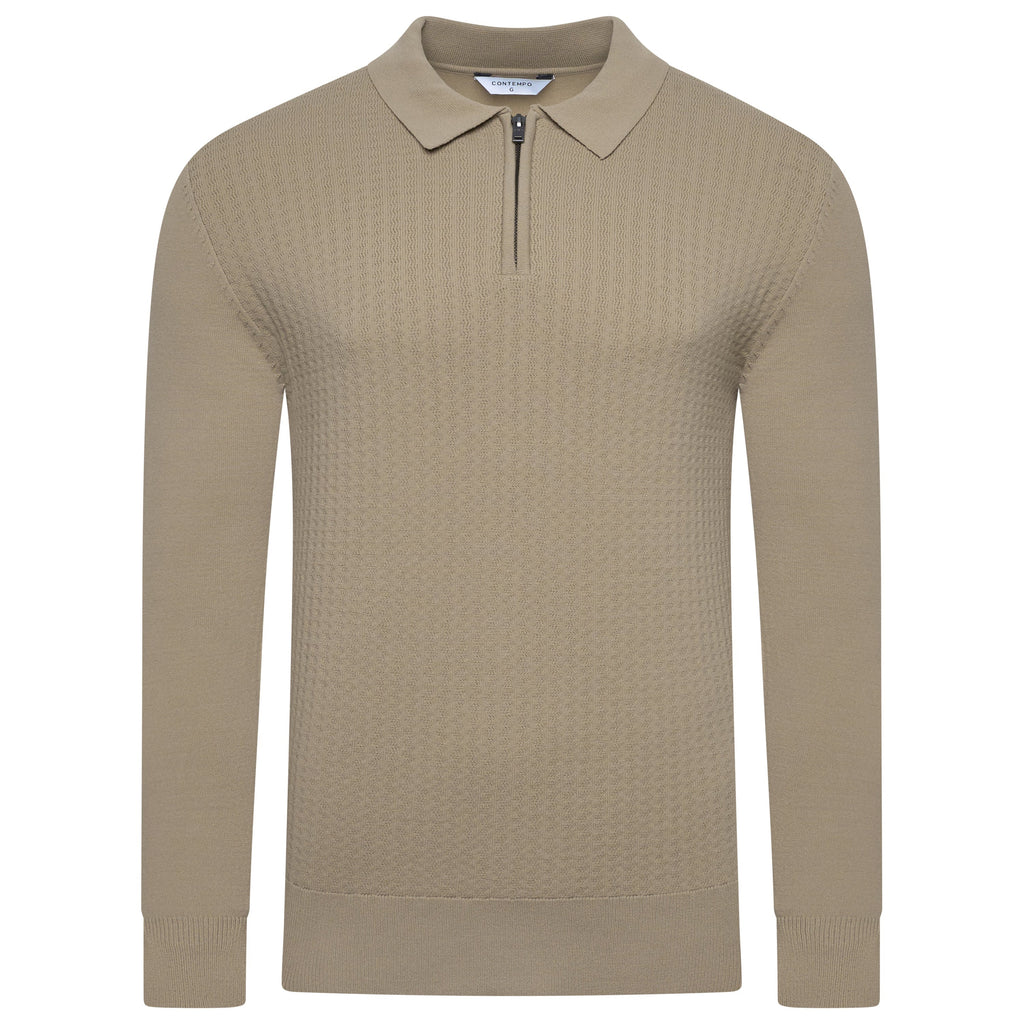 Contempo Half Zip Stretch Ribbed Polo Jumper