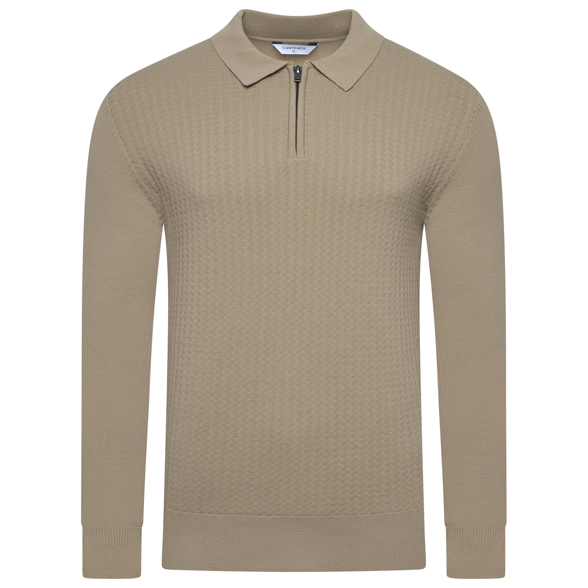 Contempo Half Zip Stretch Ribbed Polo Jumper