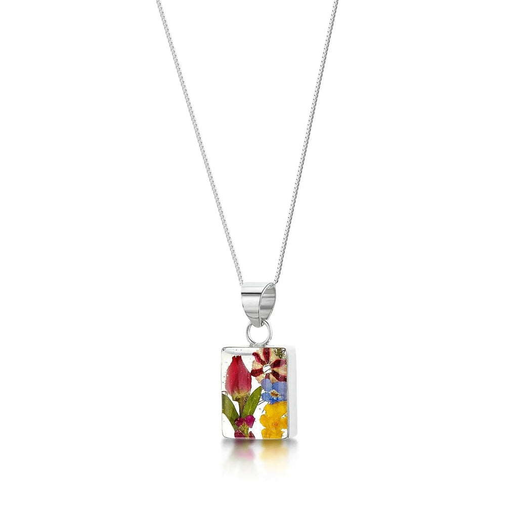 Mixed Flower Rectangle Pendant Necklace