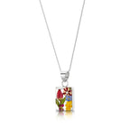 Mixed Flower Rectangle Pendant Necklace