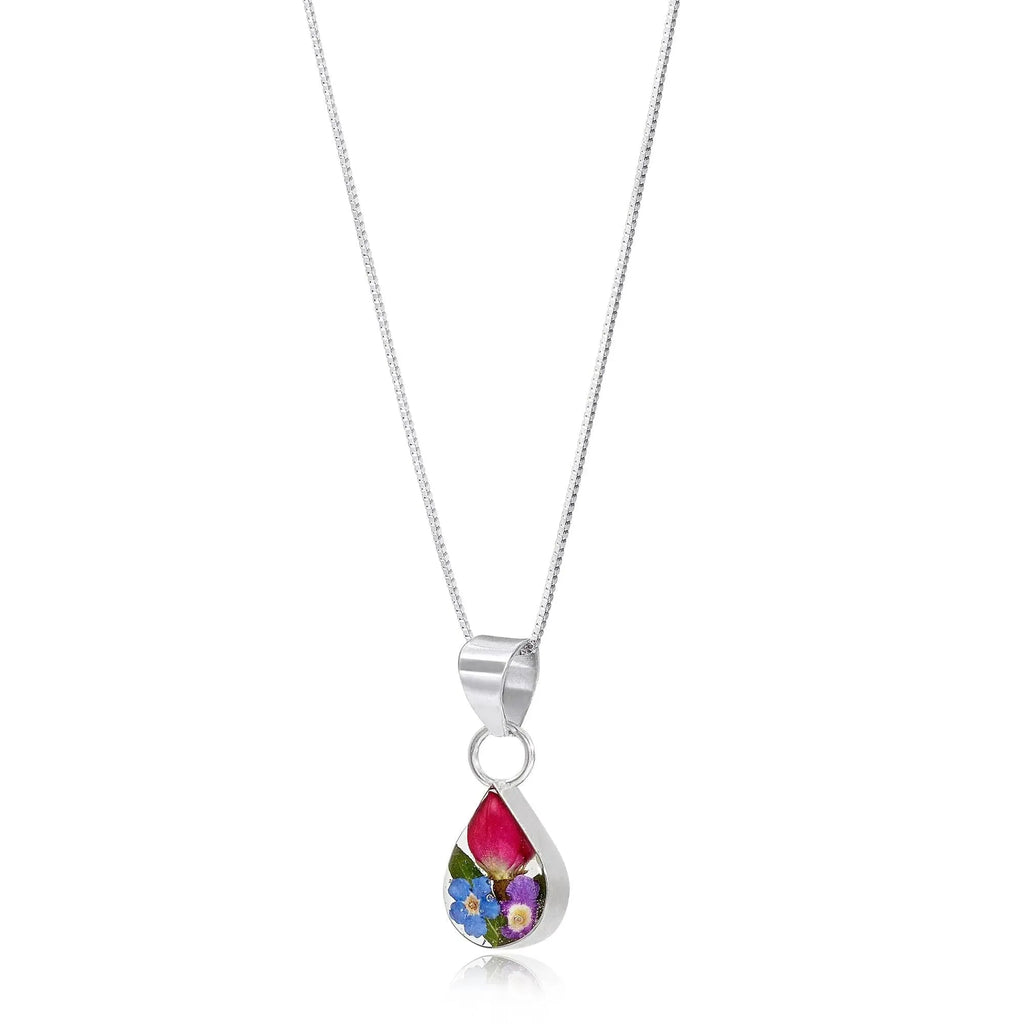 Mixed Flower Teardrop Pendant Necklace