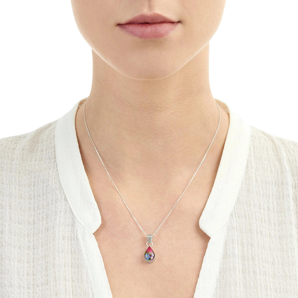 Mixed Flower Teardrop Pendant Necklace