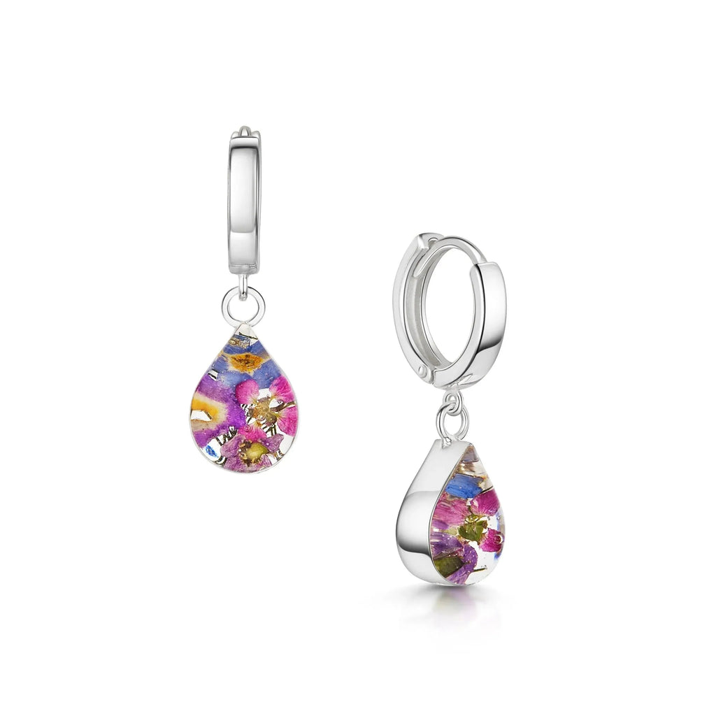 Purple Flower Huggie Earrings