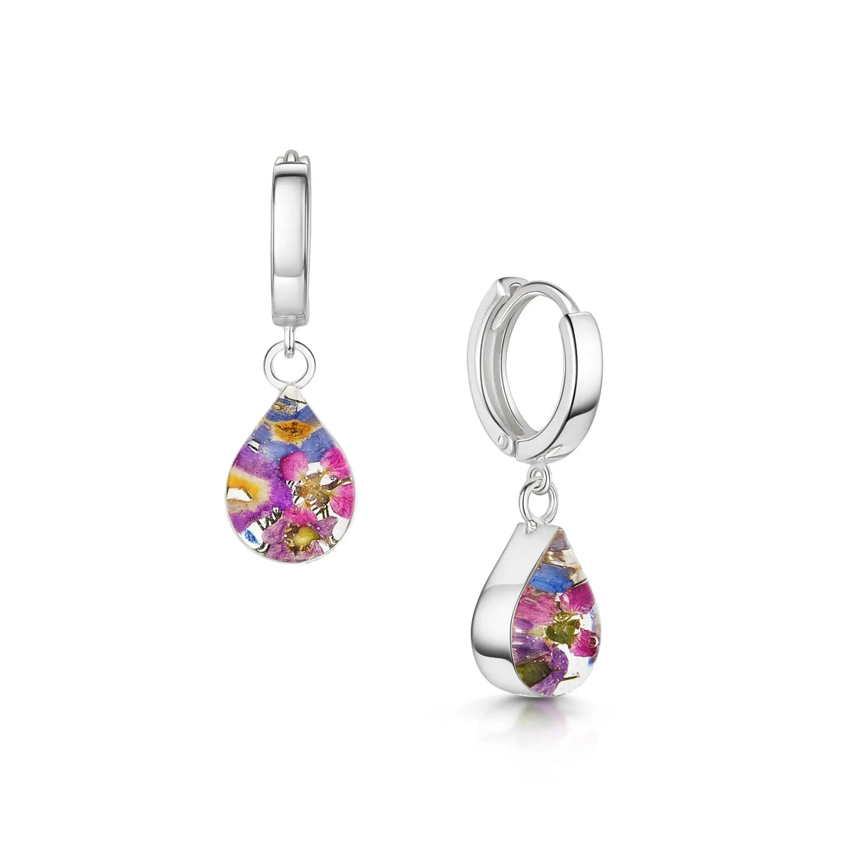 Purple Flower Huggie Earrings
