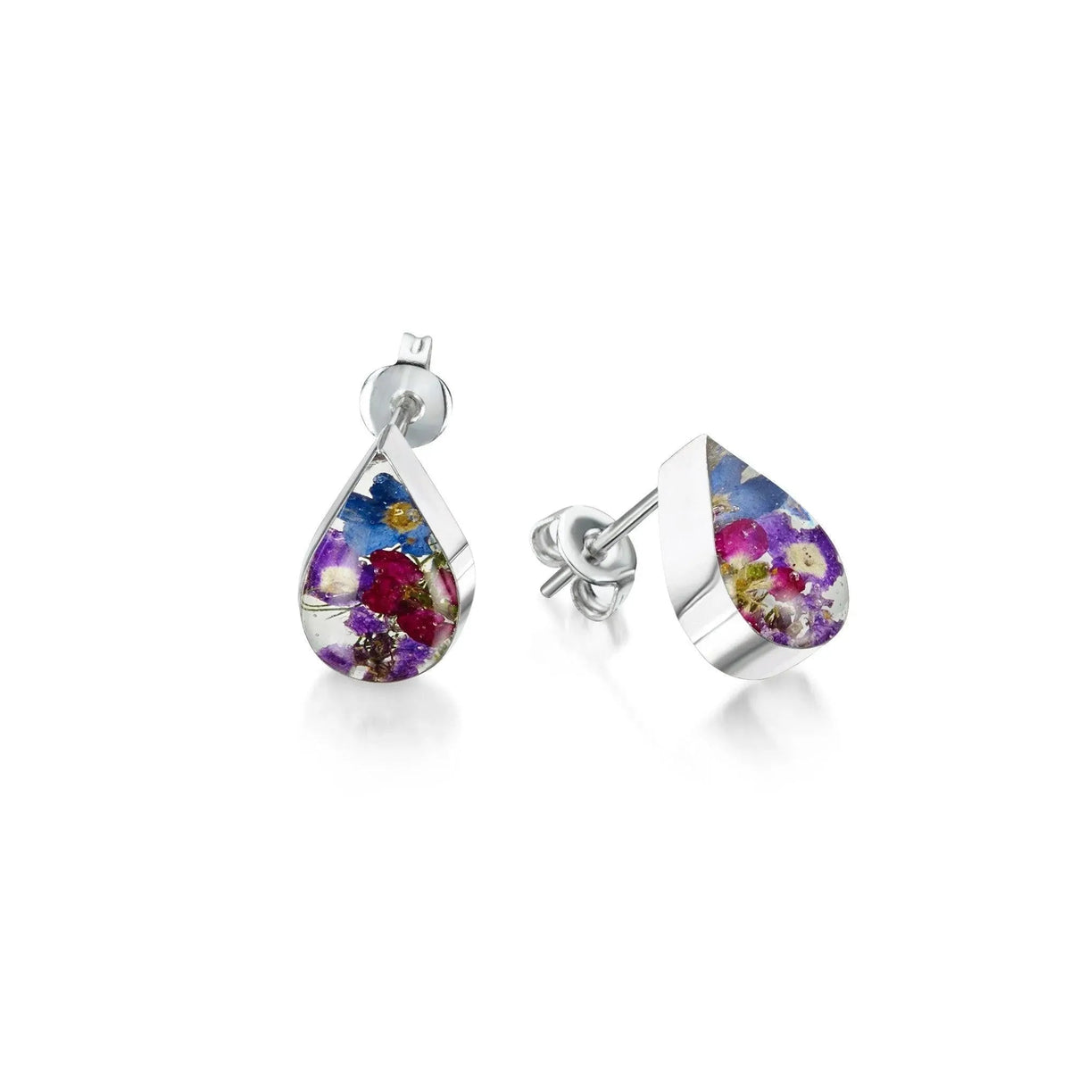 Purple Haze Silver Teardrop Stud Earrings