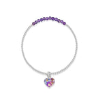Purple Haze Amethyst Heart Stretch Silver Beaded Bracelet