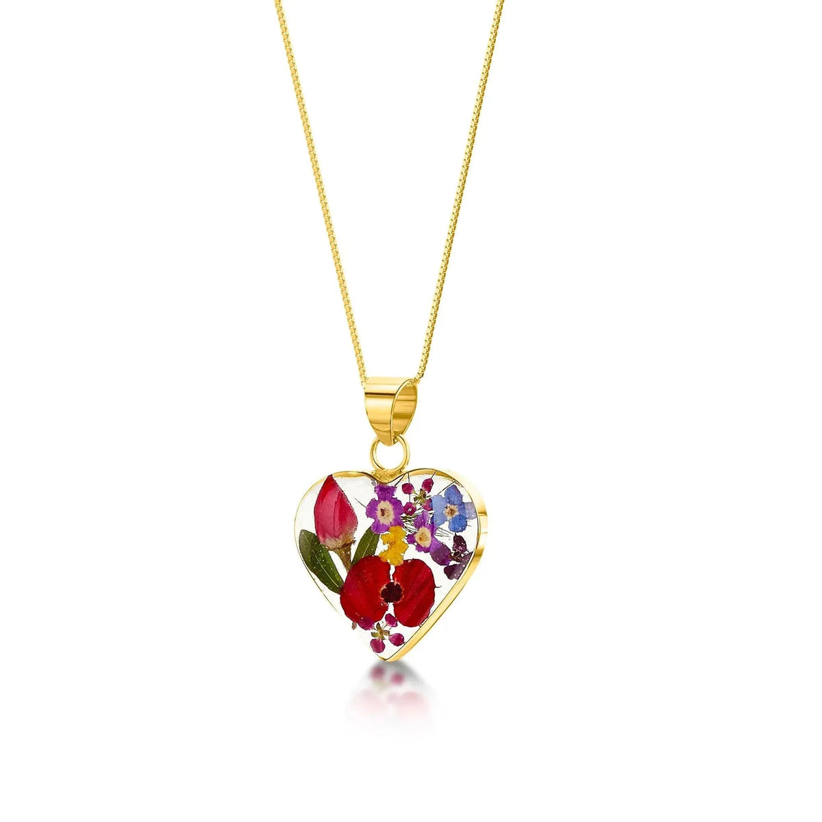 Mixed Flower Heart Pendant Necklace